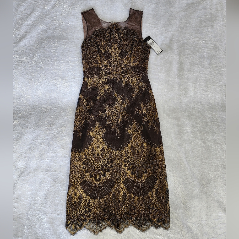 BCBGMaxAzria Dress with Gold Lace Overlay